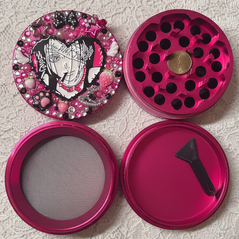 2" Pink Black Manga Girl Mill